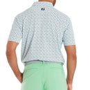 FootJoy Gamer Print Pique Polo Shirt - White/Steel Blue/Navy/Seafoam