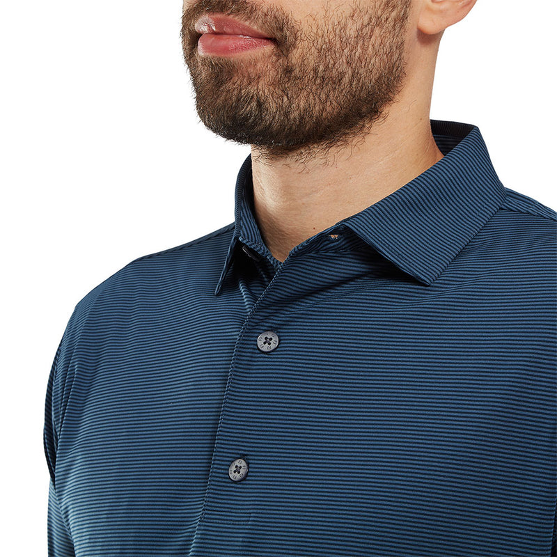 FootJoy Micro Feeder Stripe Lisle Polo Shirt - Navy Tonal
