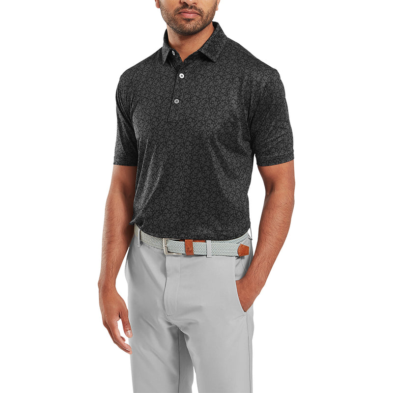 FootJoy Painted Floral Lisle Polo Shirt - Black