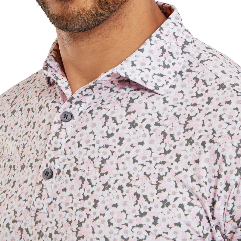 FootJoy Primrose Print Lisle Polo Shirt - Light Pink