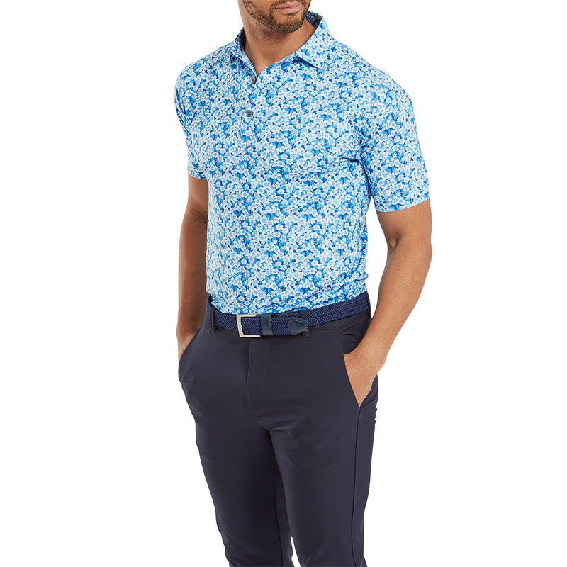 FootJoy Primrose Print Lisle Polo Shirt - Ocean