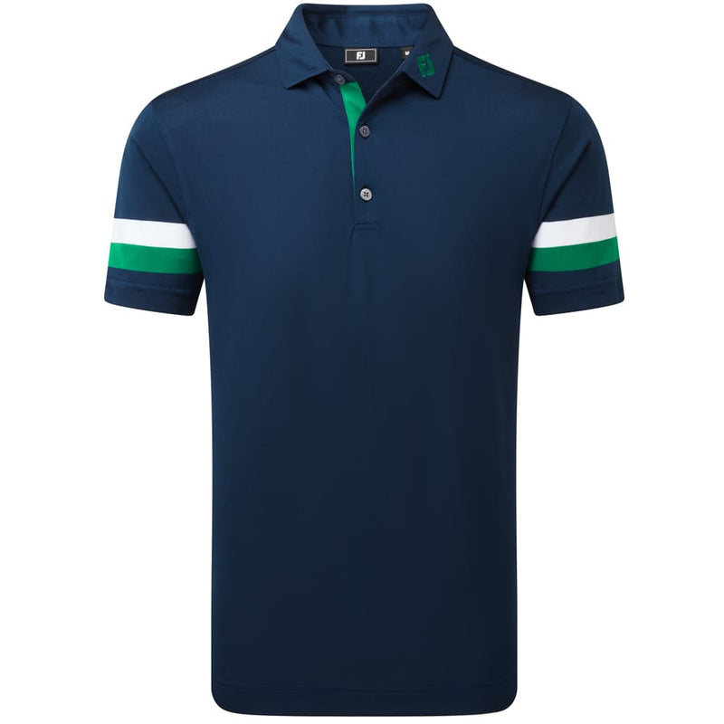 FootJoy Sleeve Stripe Pique Polo Shirt - Navy/Field Green/White