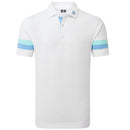 FootJoy Sleeve Stripe Pique Polo Shirt - White/Blue Reef/Sea Glass