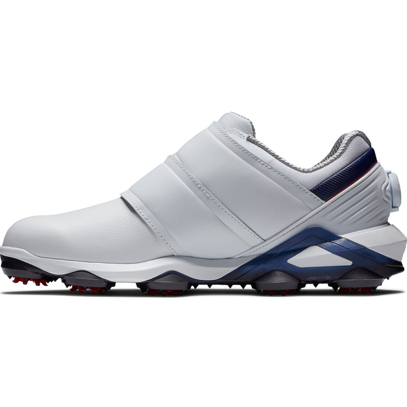 FootJoy Tour Alpha Triple BOA Spiked Waterproof Shoes - White/Navy/Red