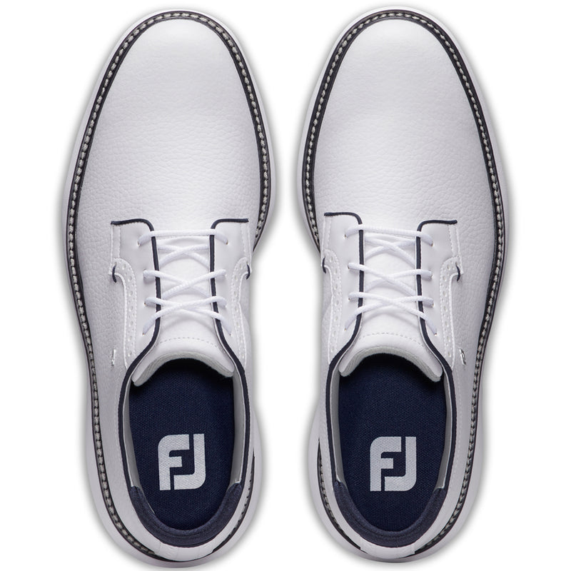 FootJoy Traditions Blucher Spiked Waterproof Shoes - White/White/Navy Blucher