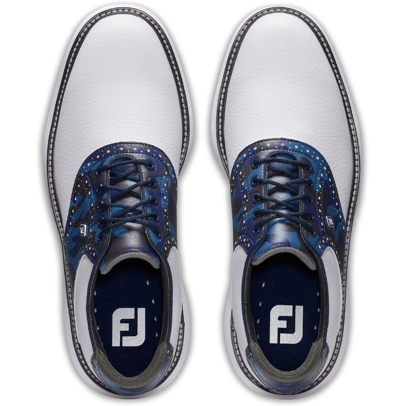 FootJoy Traditions Spiked Waterproof Shoes - White/Navy/Multi