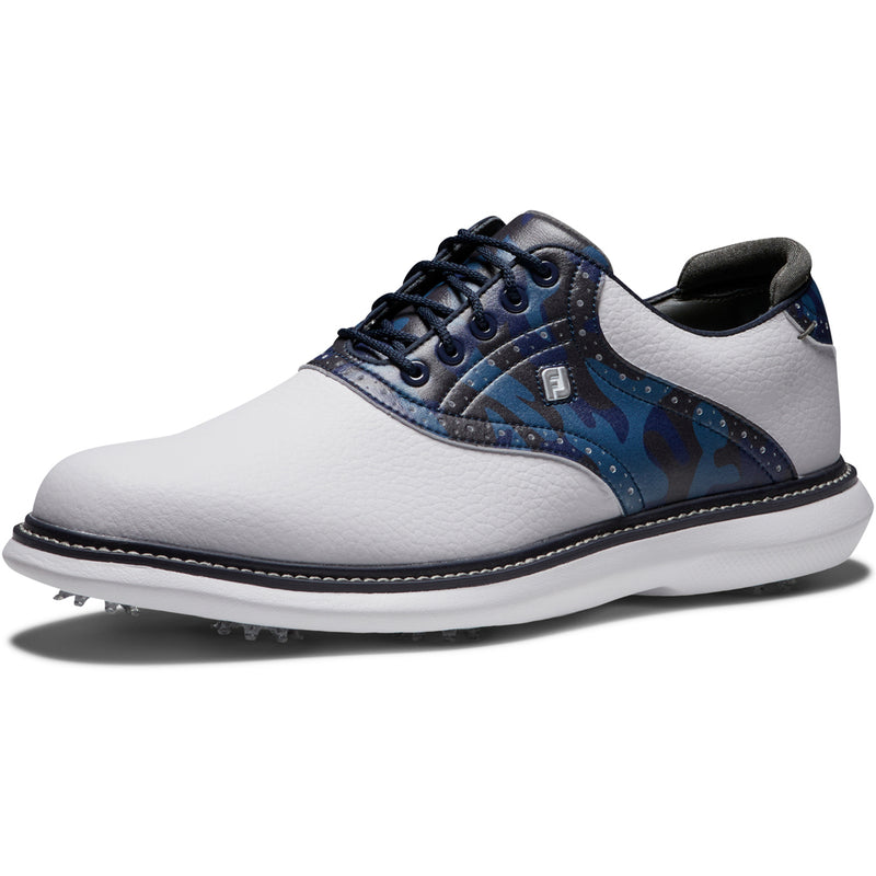 FootJoy Traditions Spiked Waterproof Shoes - White/Navy/Multi