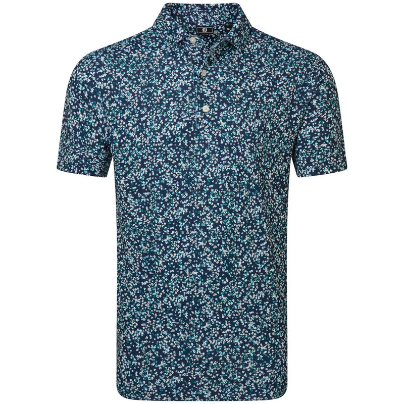 FootJoy Watercolour Floral Print Pique Polo Shirts - Navy/Sunshine/Field Green