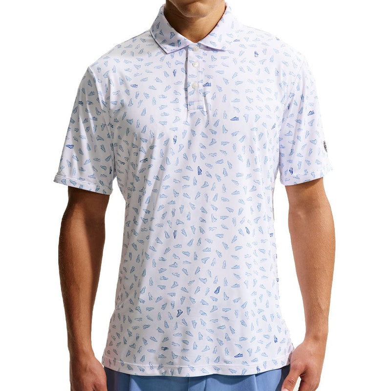 Nike Dri-Fit Par 5 Shoe Print Polo Shirt - White/Work Blue