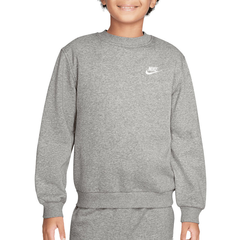 Nike Junior Sportswear Club Fleece Crew Neck Pullover - Dark Grey Heather/White