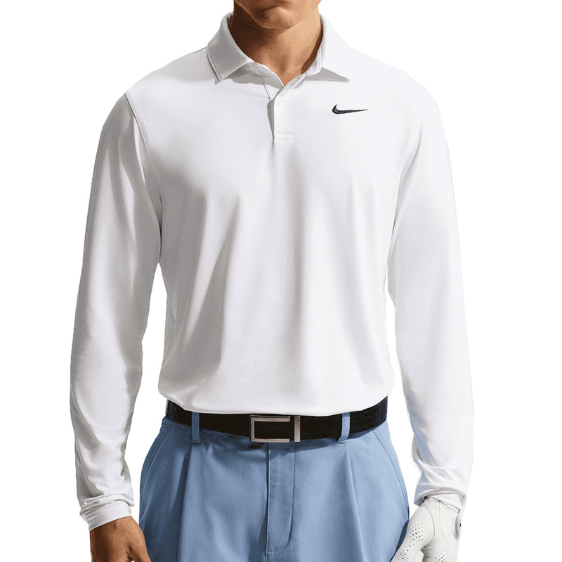 Nike Dri-Fit Velocity Long Sleeve Polo Shirt - White/Black