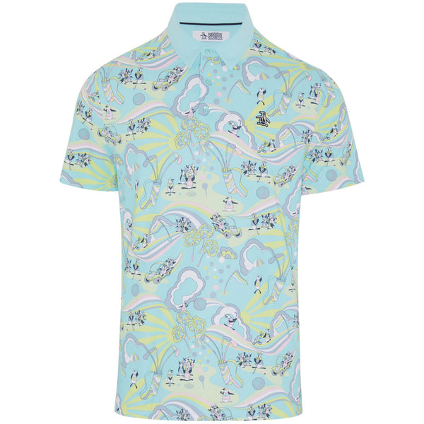 Original Penguin 60's Heritage Print Polo Shirt - Tanager Turquoise