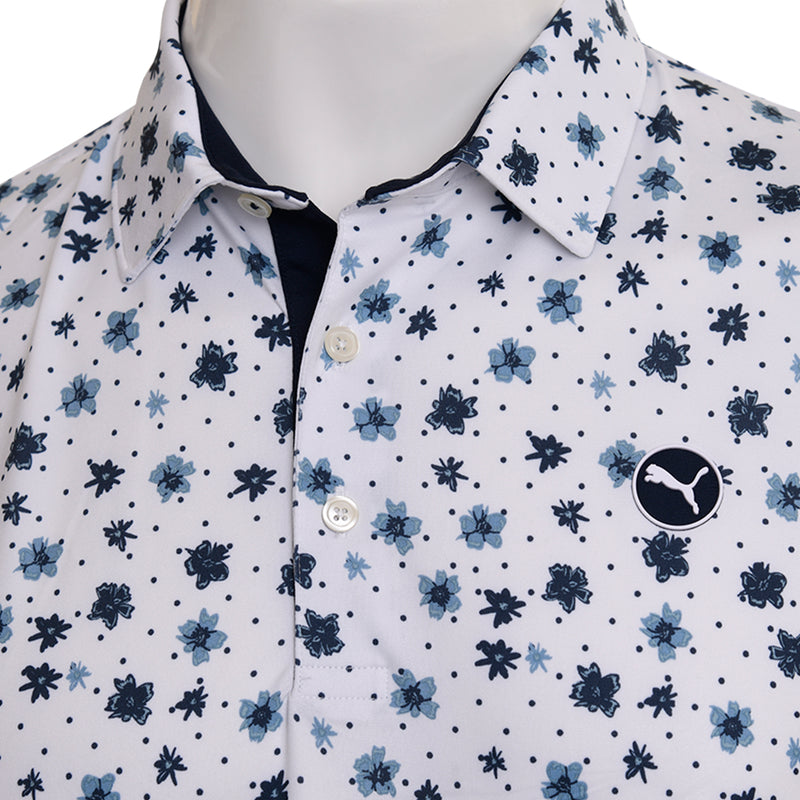 Puma Cloudspun Floral Polo Shirt - White Glow/Zen Blue