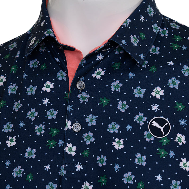 Puma Cloudspun Floral Polo Shirt - Deep Navy/Vine