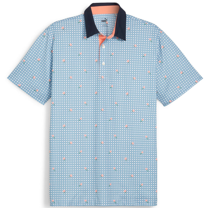 Puma Pique Gingham Polo - White Glow/Zen Blue