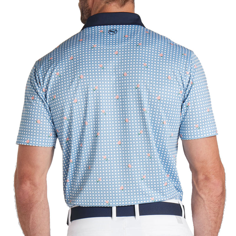 Puma Pique Gingham Polo - White Glow/Zen Blue