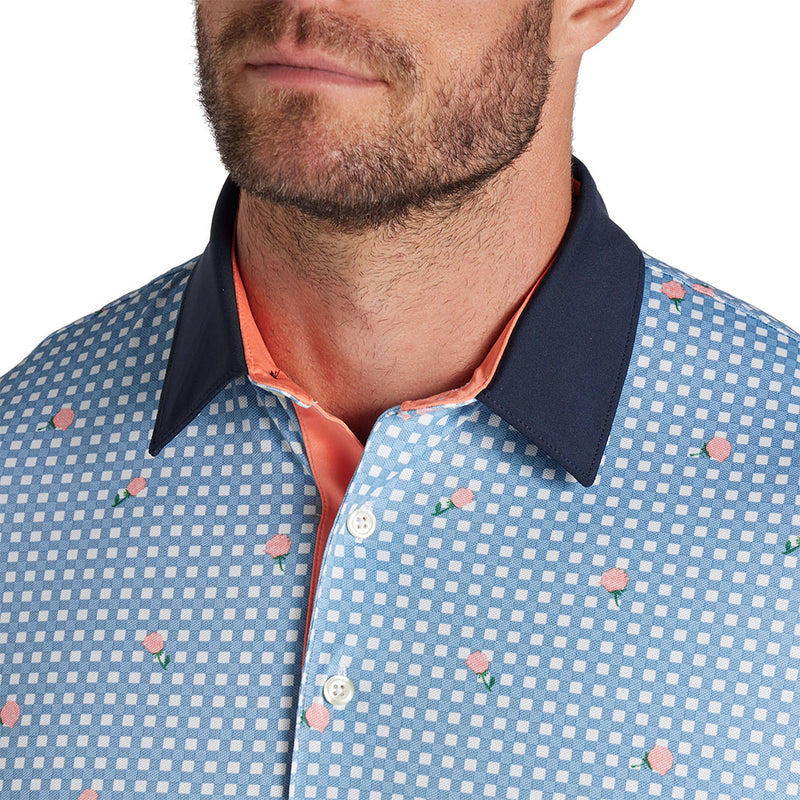 Puma Pique Gingham Polo - White Glow/Zen Blue