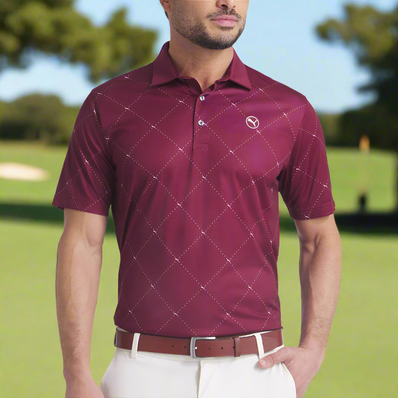 Puma Pure 2.0 Argyle Polo Shirt - Ruby Shimmer/White Glow