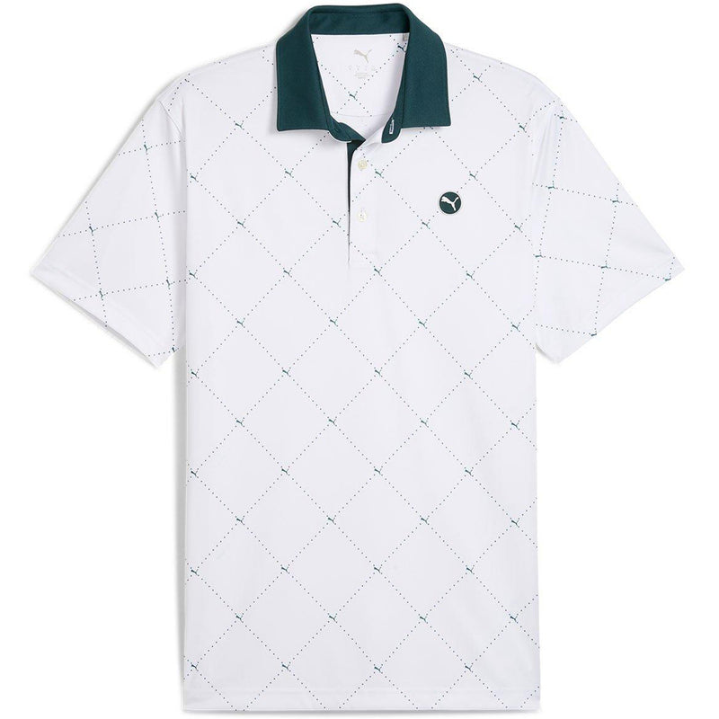 Puma Pure 2.0 Argyle Polo Shirt - White Glow/Green Terrain