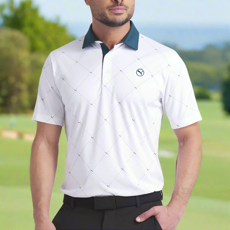 Puma Pure 2.0 Argyle Polo Shirt - White Glow/Green Terrain