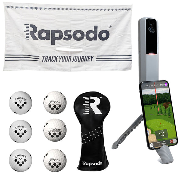 Rapsodo MLM2 Pro Launch Monitor, 3x Titleist Pro V1 Golf Balls, 3x Callaway Chrome Tour Golf Balls, Driver Headcover & Towel