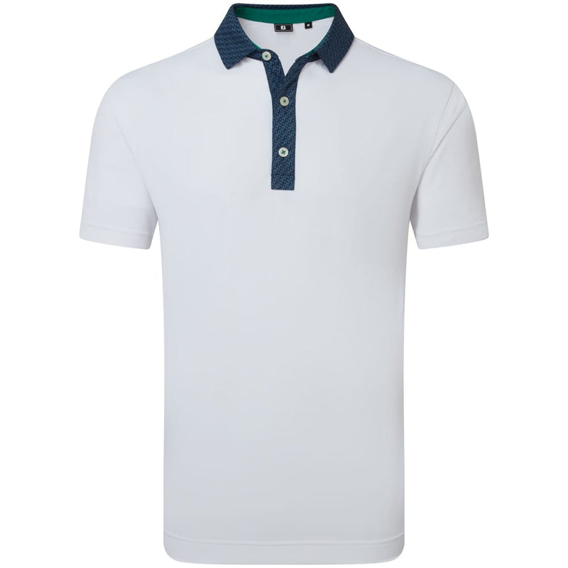 FootJoy Star Geo Trim Pique Polo Shirt - White/Navy