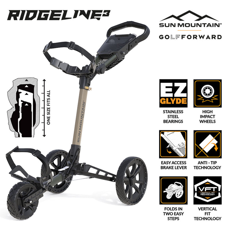 Sun Mountain Ridgeline 3-Wheel Push Trolley - Sand/Hunter