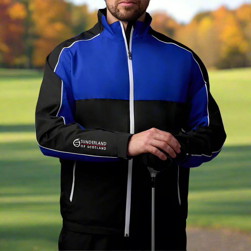 Sunderland Matterhorn Waterproof Golf Jacket - Black/Electric Blue/White