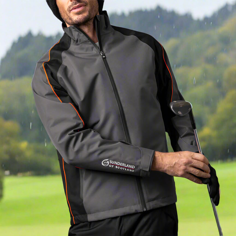 Sunderland Typhoon Waterproof Golf Jacket - Charcoal/Black/Inferno
