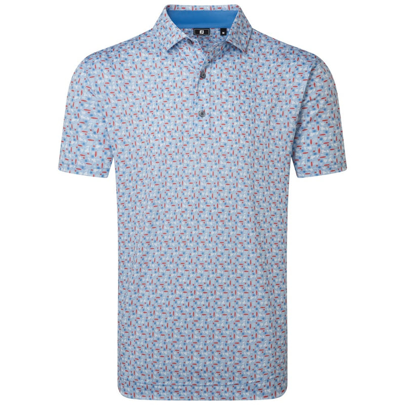 FootJoy Surfs Up Print Lisle Polo Shirt - White/Chambray/Nantucket Red/Coastal Blue