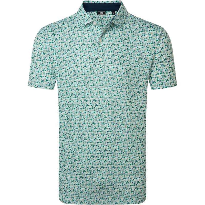 FootJoy Surfs Up Print Lisle Polo Shirt - Field Green/White/Sunshine/Navy