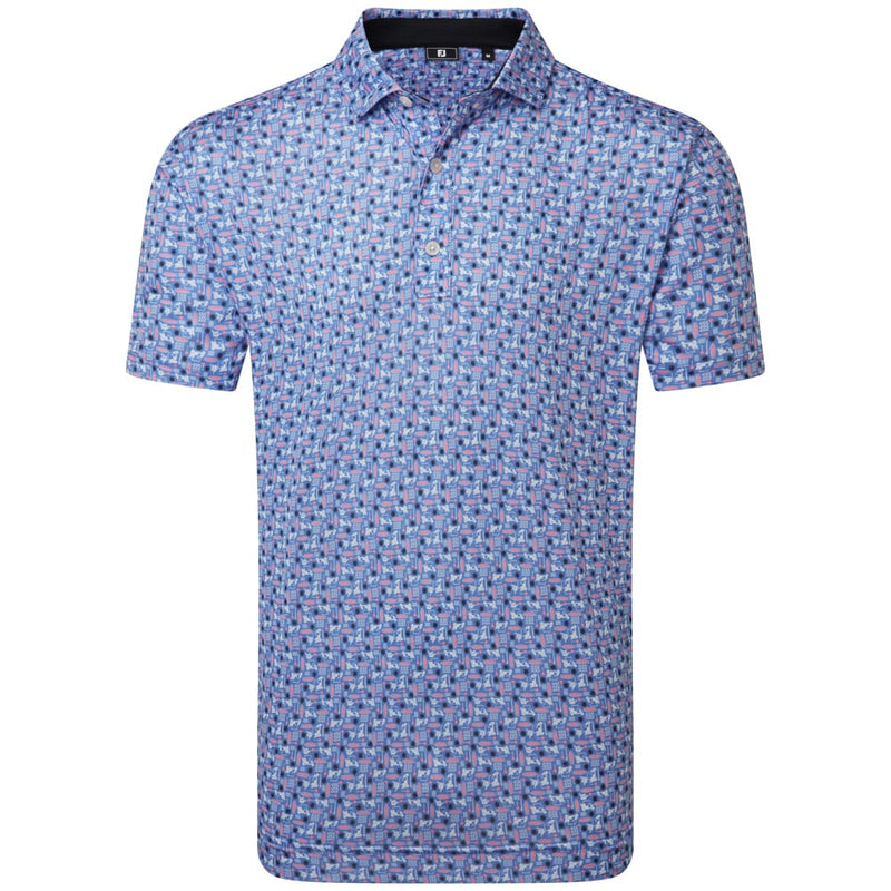 FootJoy Surfs Up Print Lisle Polo Shirt - White/Vivid Violet/Pink Pop/Black