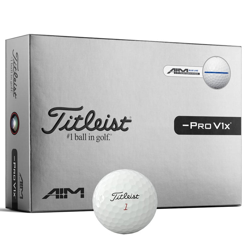 Titleist Pro V1x Left Dash AIM Blue Line Performance Golf Balls - White - 12 Pack