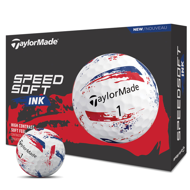 TaylorMade SpeedSoft Ink Golf Balls - White/Blue/Red - 12 Pack