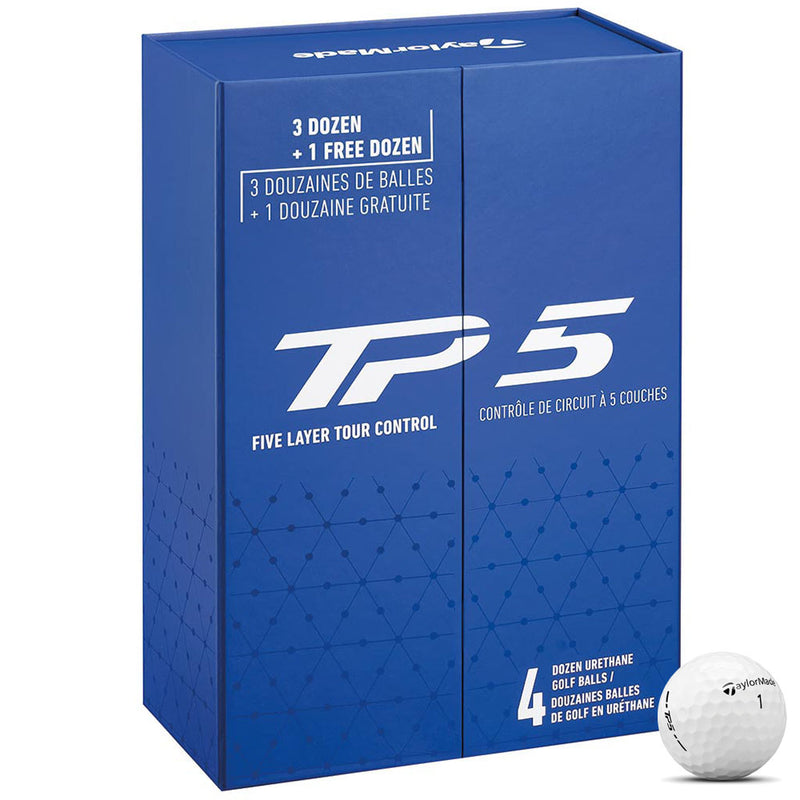 TaylorMade TP5 Golf Balls - White - 4 for 3 Dozen