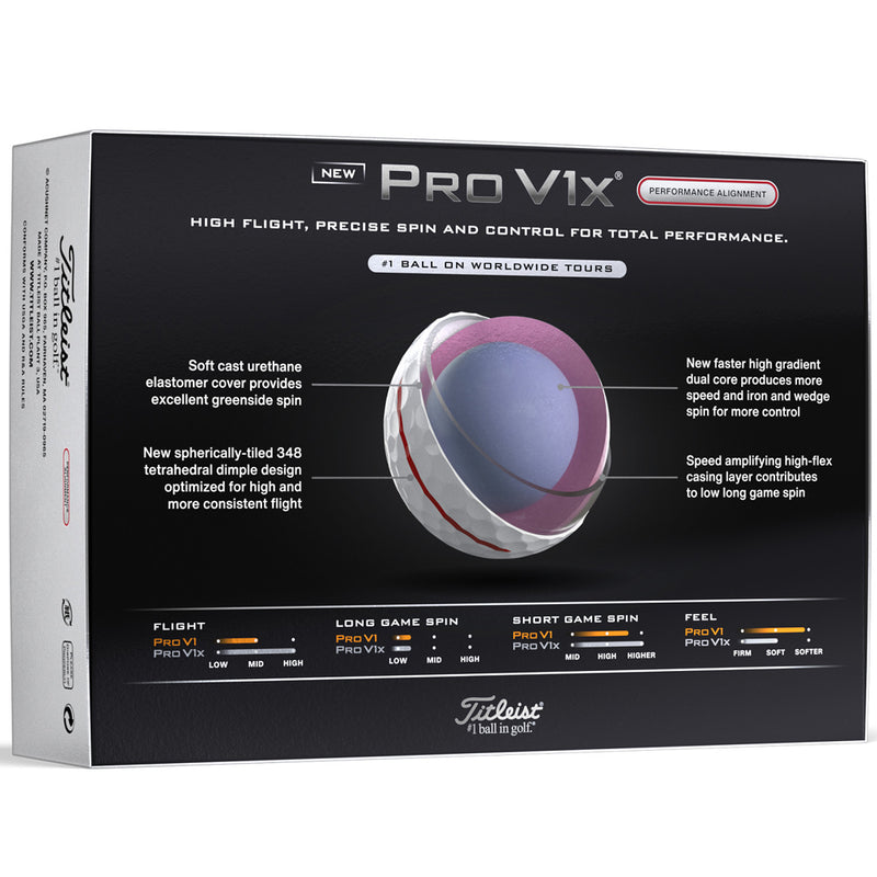 Titleist Pro V1x AIM Performance Alignment Golf Balls - Red - 12 Pack