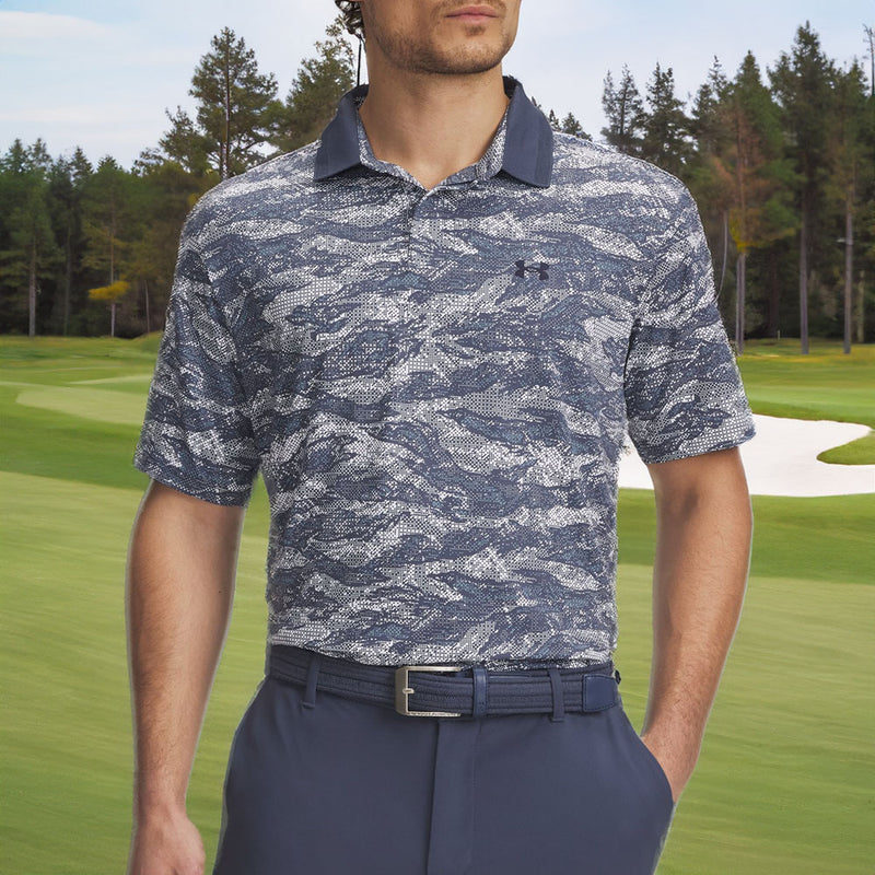 Under Armour Drive Chill Printed Polo Shirt - Downpour Grey/White/Midnight Navy