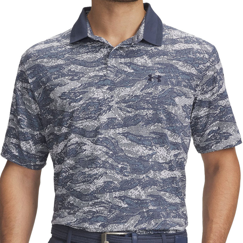 Under Armour Drive Chill Printed Polo Shirt - Downpour Grey/White/Midnight Navy