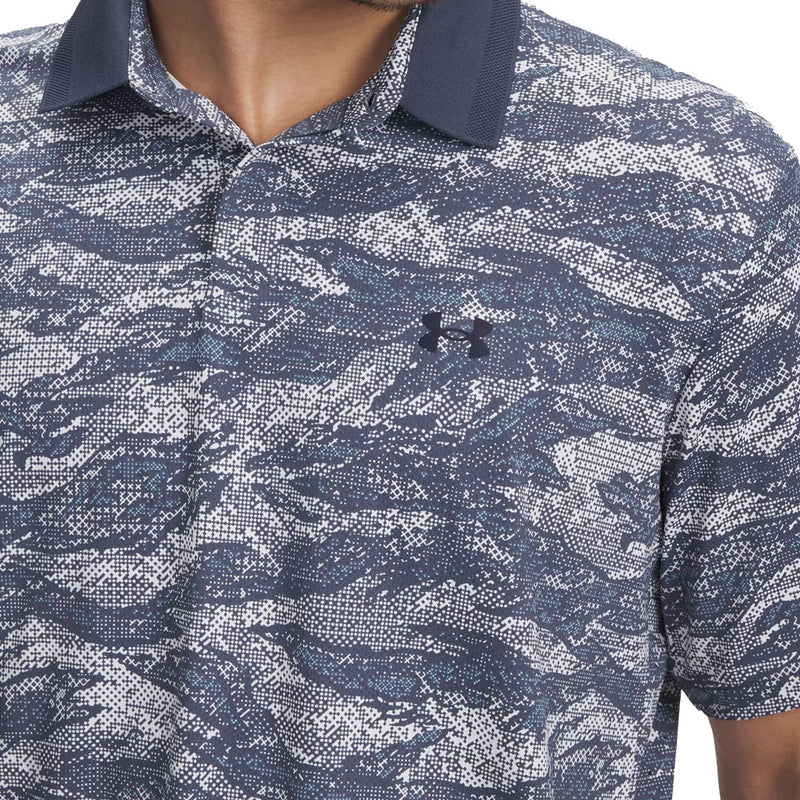 Under Armour Drive Chill Printed Polo Shirt - Downpour Grey/White/Midnight Navy