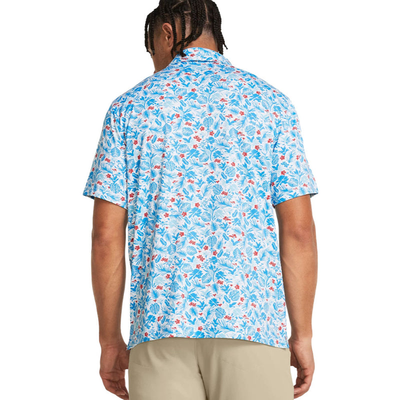 Under Armour Playoff 3.0 Printed Polo Shirt - White/Sky Blue/Sky Blue