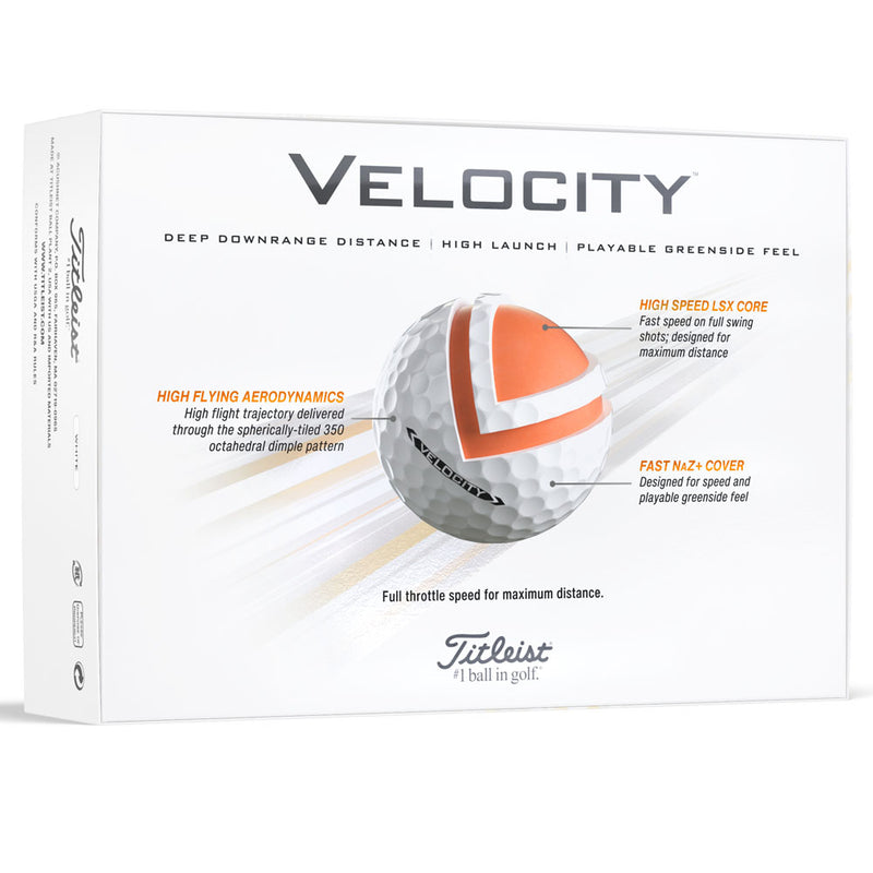 Titleist Velocity Golf Balls - White - Double Dozen