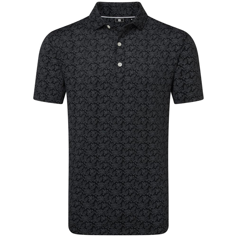 FootJoy Wingtip Floral Lisle Polo Shirt - Black/White