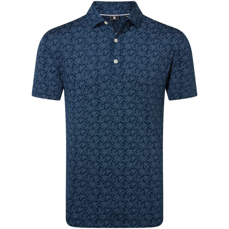 FootJoy Wingtip Floral Lisle Polo Shirt - Navy/White