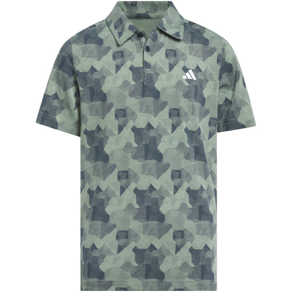 adidas Jr Printed Scripted Polo Shirt - Silver Green/Collegiate Navy