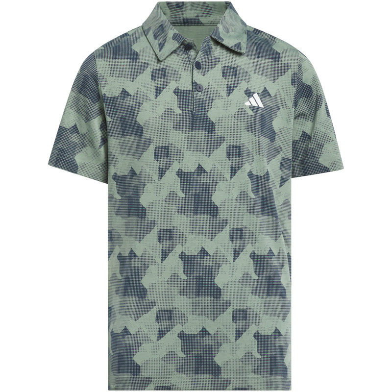 adidas Jr Printed Scripted Polo Shirt - Silver Green/Collegiate Navy