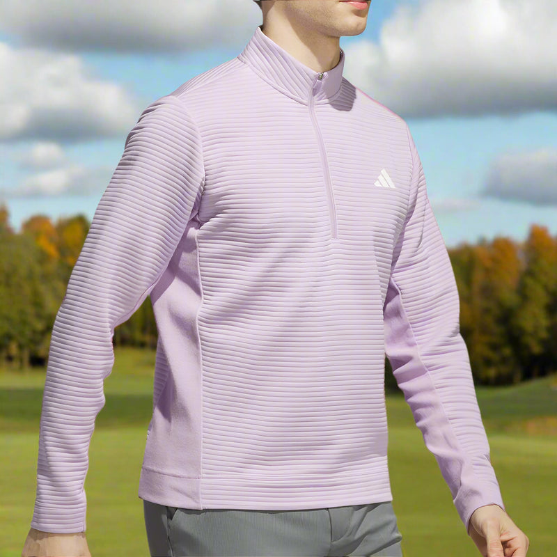 adidas Ultimate365 DWR Textured 1/4 Zip Chest Logo Sweatshirt - Powder Plum