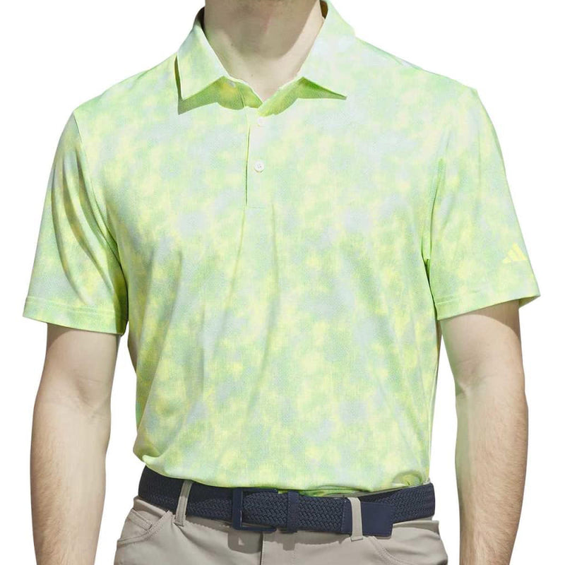 adidas Ultimate365 Textured Print Polo Shirt - White/Lime Burst