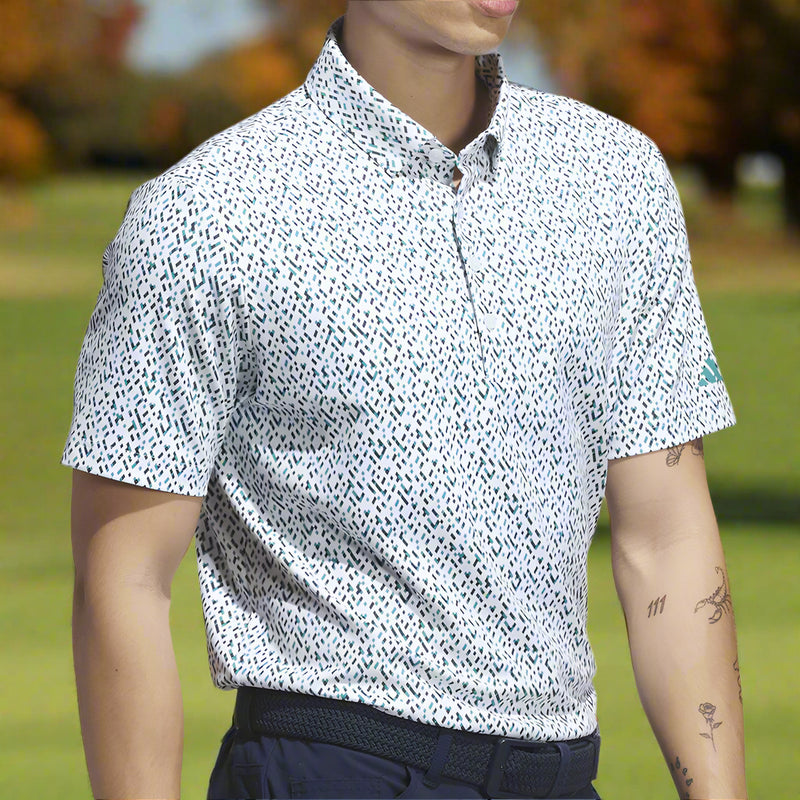 adidas Ultimate365 Micro Argyle Polo Shirt - White/Pure Teal