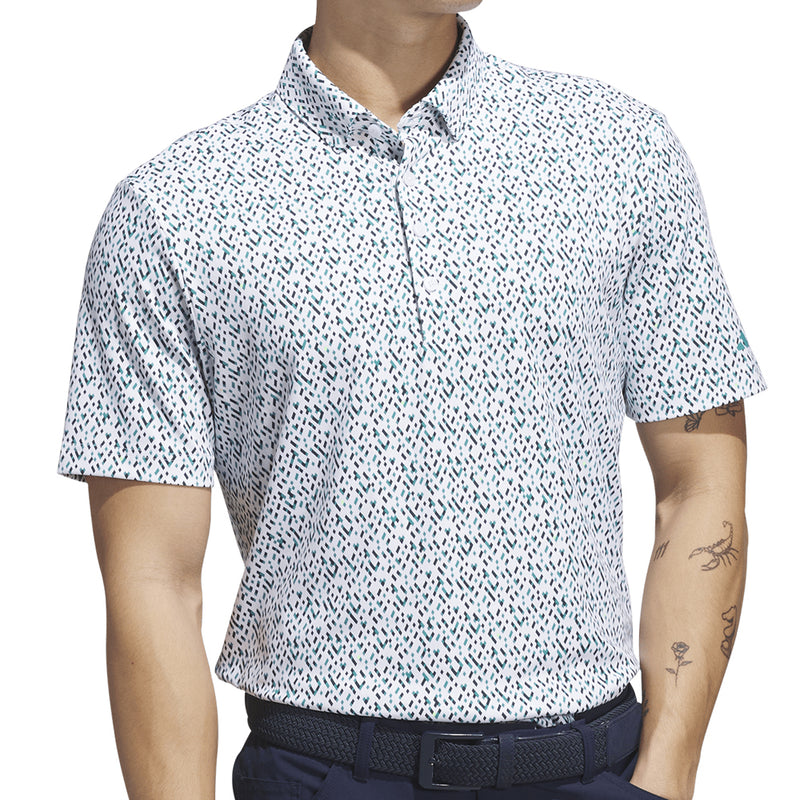adidas Ultimate365 Micro Argyle Polo Shirt - White/Pure Teal