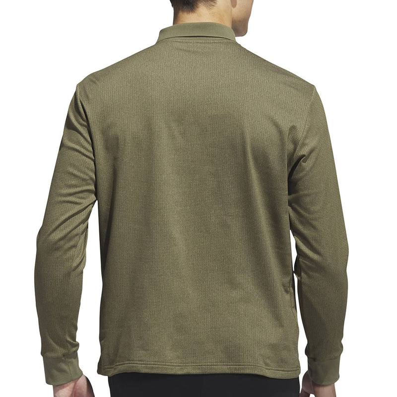 adidas Essentials Heathered Long Sleeve Polo Shirt - Olive Strata Melange
